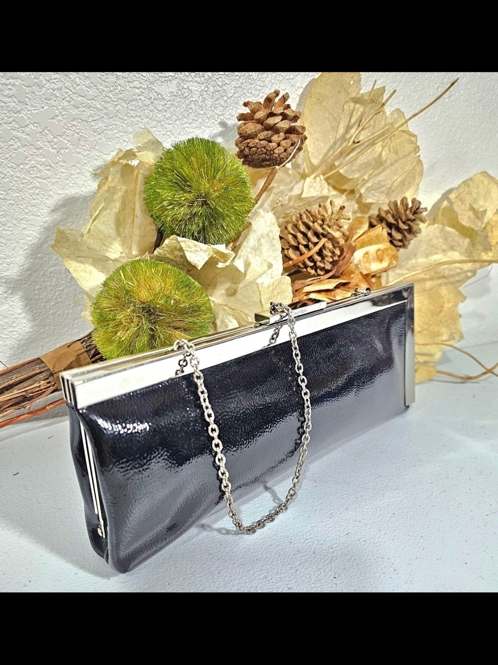 Calvin Klein Black Patent Leather Chain Clutch